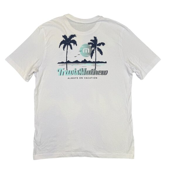 Travis Mathew Always on Vacation T Shirt Mens Large Short Sleeve Beach Summer L - Picture 1 of 8